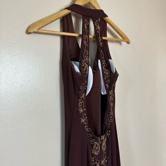 SALE! Brown DJ Nights Beaded Halter Long Gown Y2K Size 3/4 EUC - Picture 4 of 6